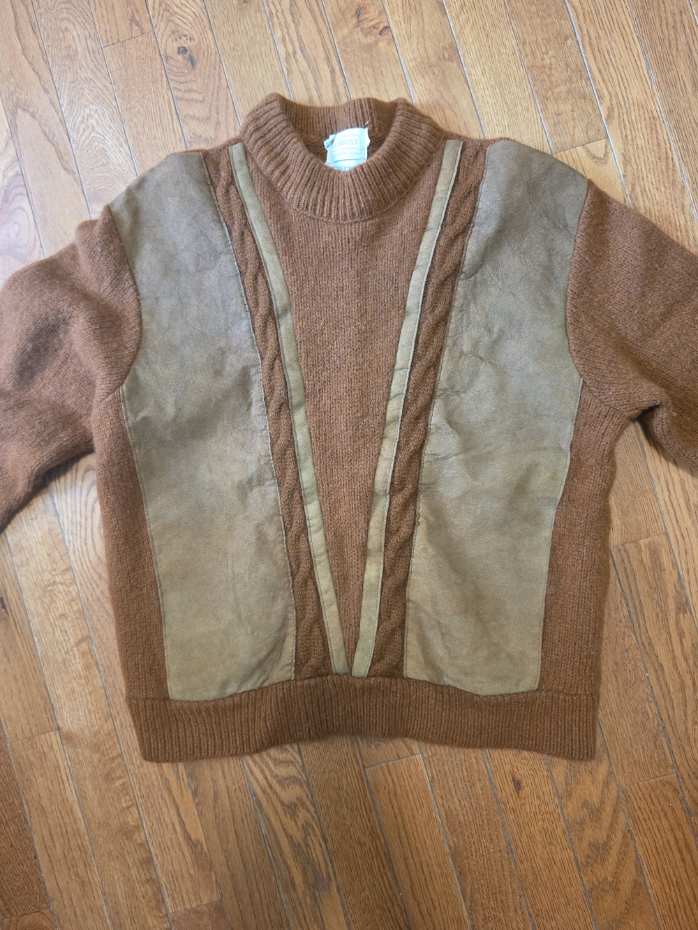 Vintage Brent Montgomery Ward 100% Wool Knit Suede Panel Sweater
